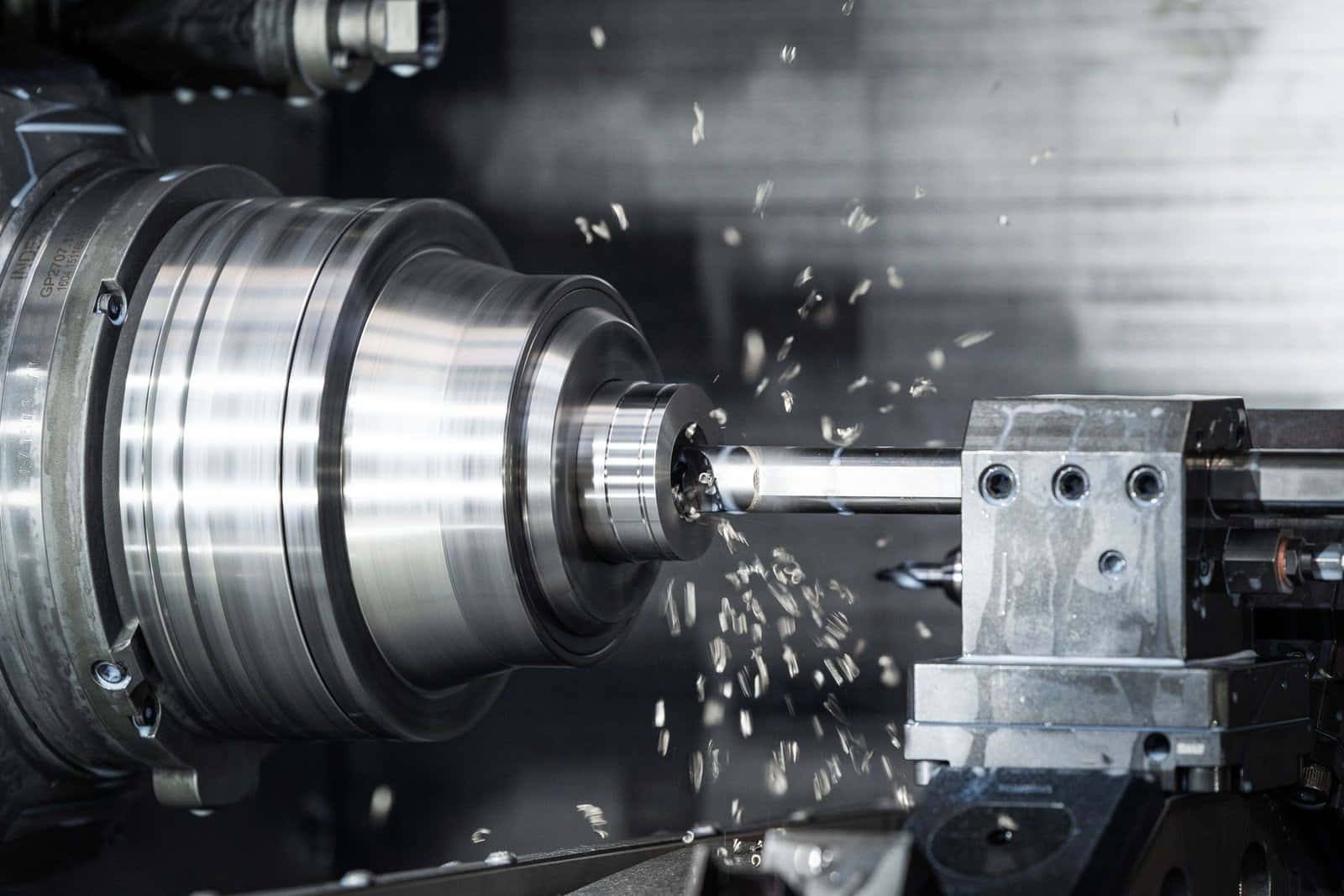 metal lathe, cylindrical part, flying metal shavings, HD Desktop Wallpaper