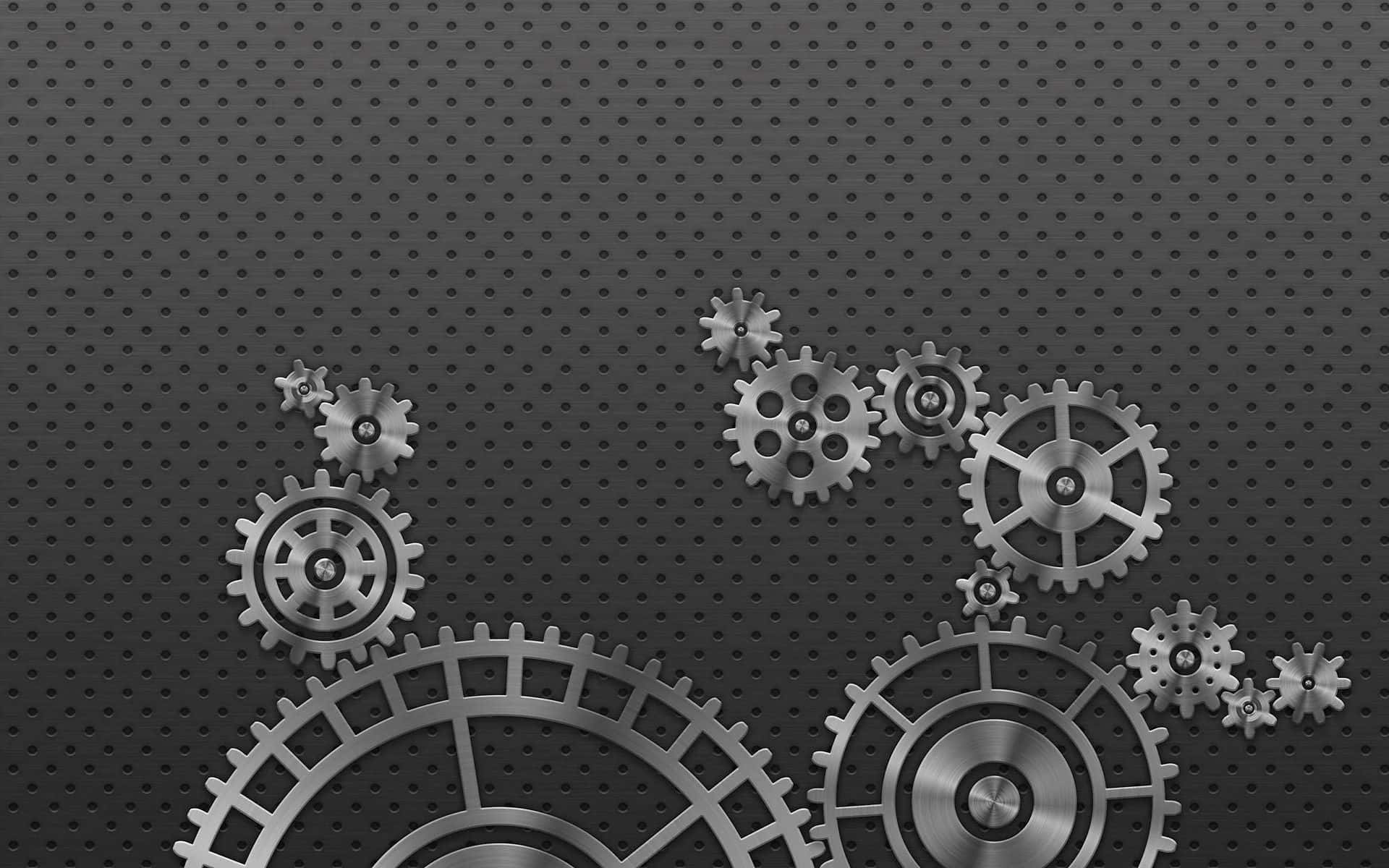 abstract mechanical gears, shiny metallic gears, dark perforated metal background, Full HD Desktop Wallpaper