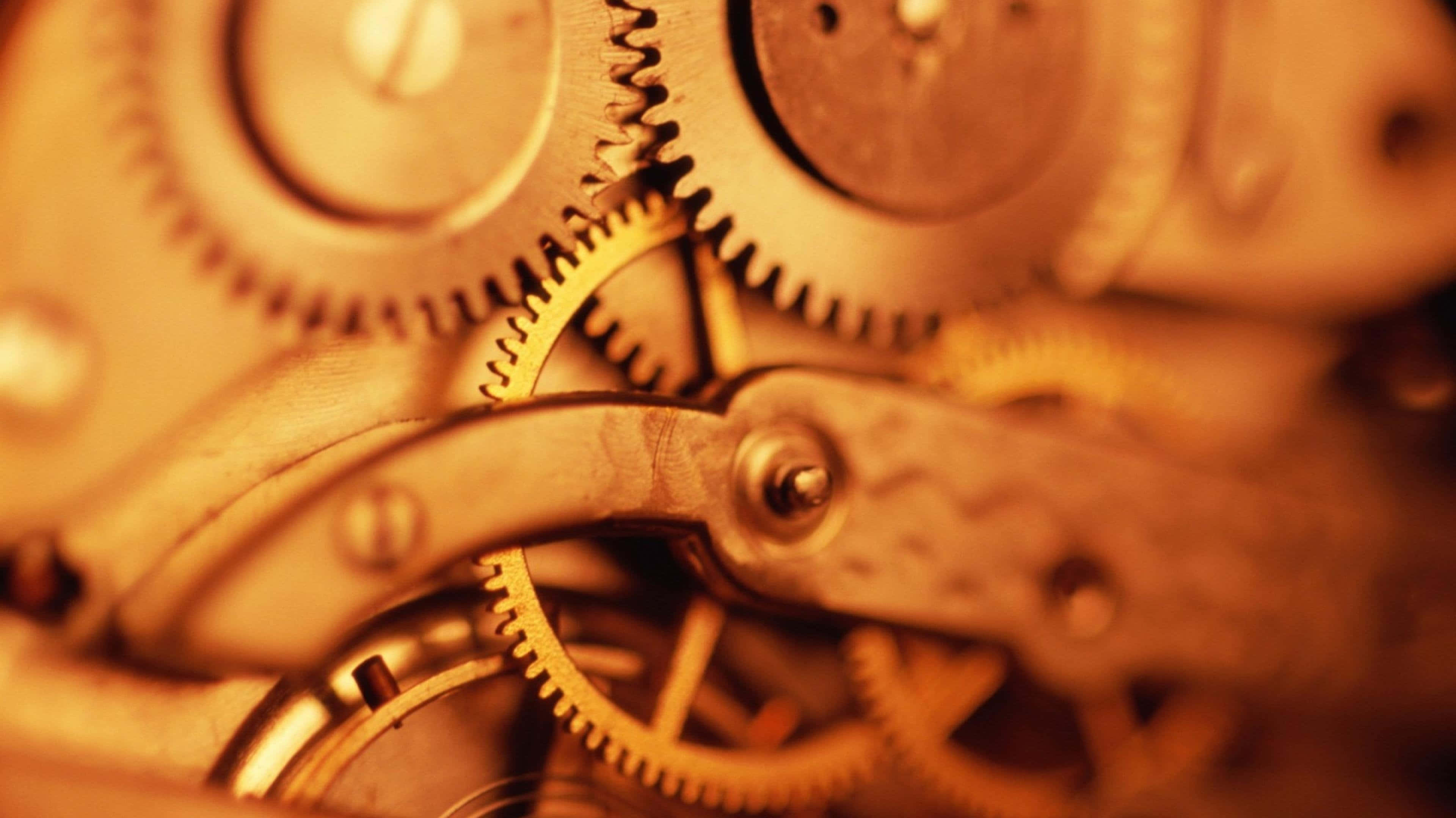 golden gears, levers, vintage clock mechanism, 4K Desktop Wallpaper