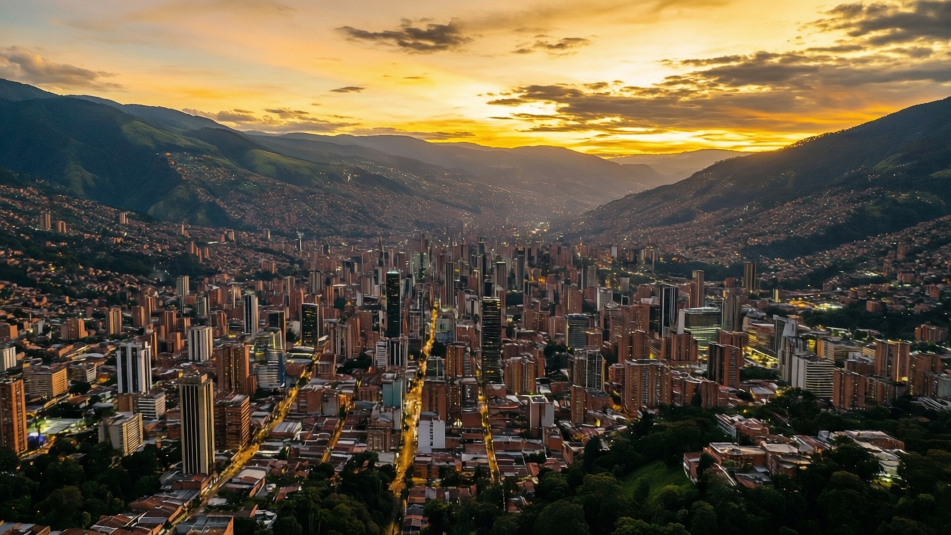 Medellin, sunset, aerial view, Full HD Desktop Wallpaper