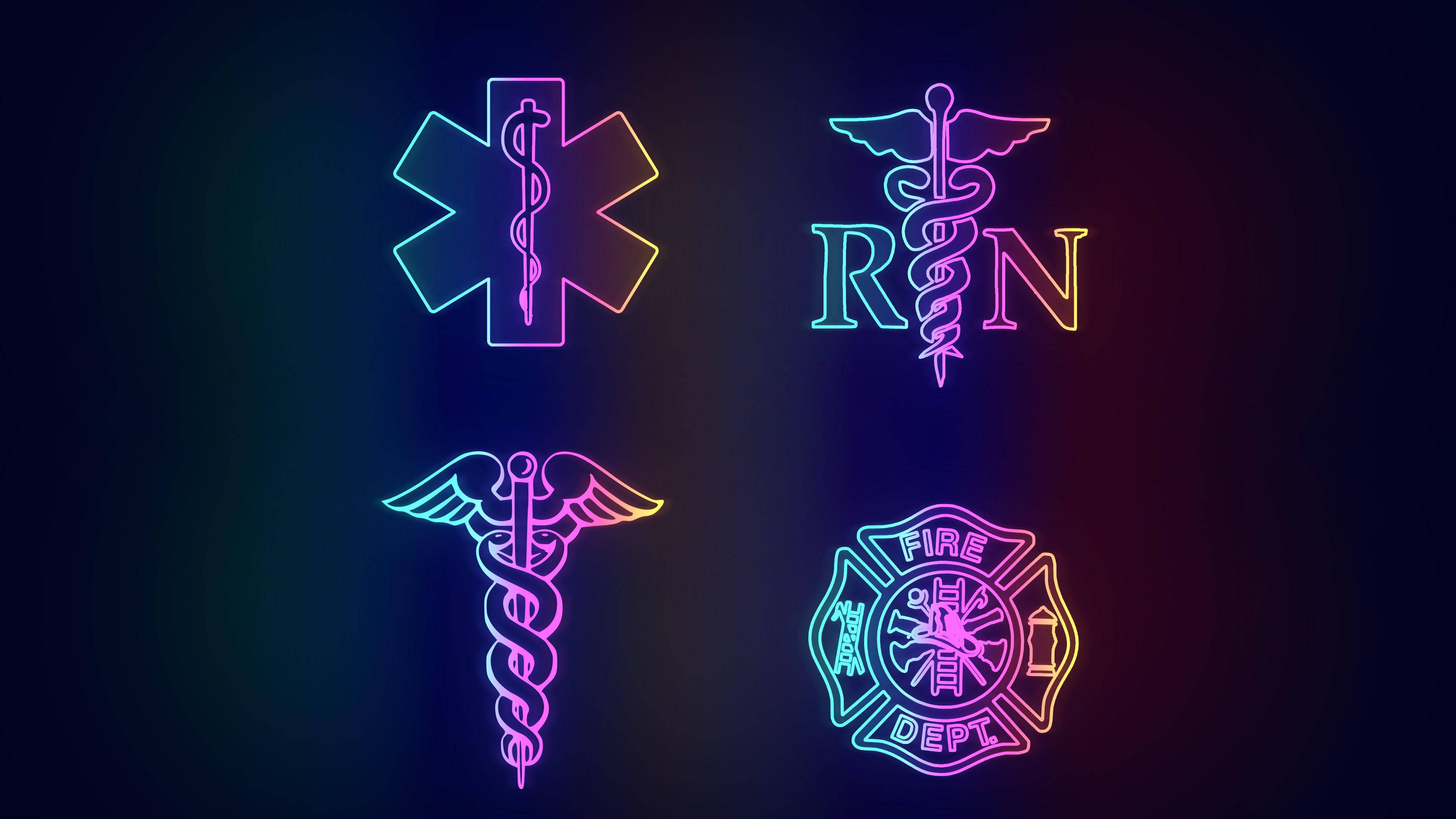 neon medical symbol collection, neon outlines, medical and emergency service symbols, 4K Desktop Wallpaper
