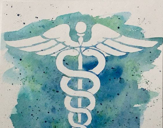 caduceus, watercolor background, blue and green, SD Desktop Wallpaper