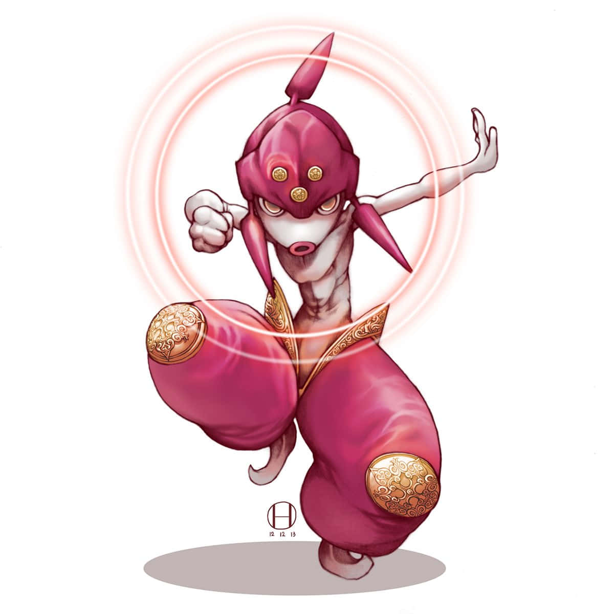 Medicham, magenta martial arts outfit, glowing energy rings, SD Desktop Wallpaper