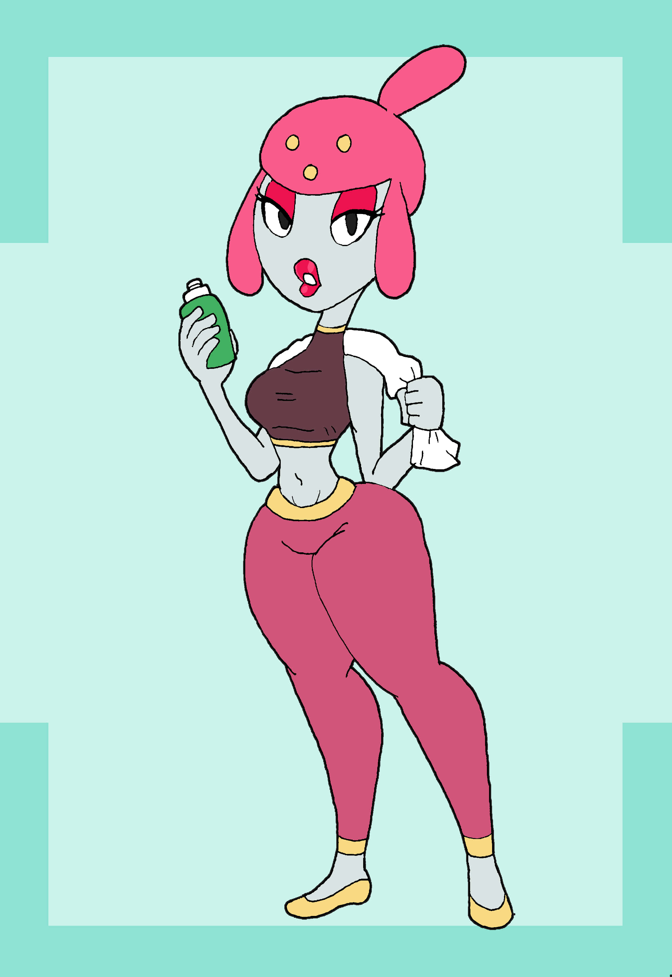Medicham, pink bunny ears, green spray can, 2K Phone Wallpaper
