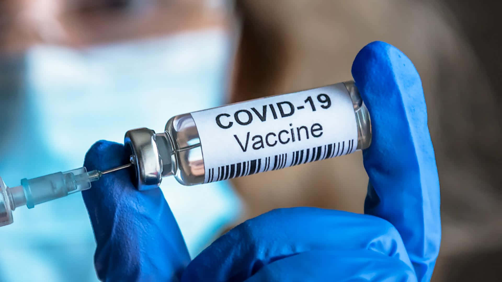 COVID-19 vaccine, gloved hands, vial, Full HD Desktop Wallpaper