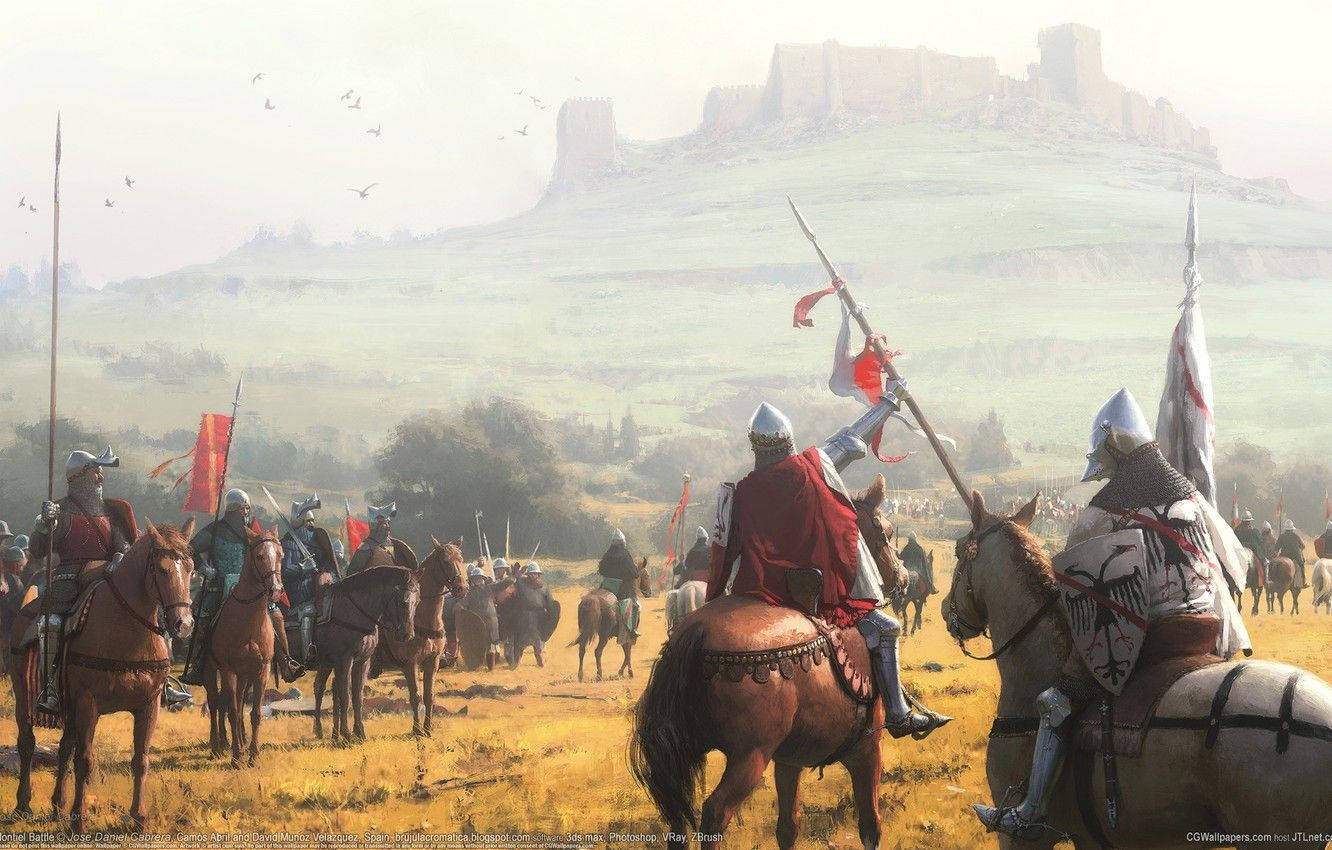 Medieval knights, horseback, golden field, HD Desktop Wallpaper