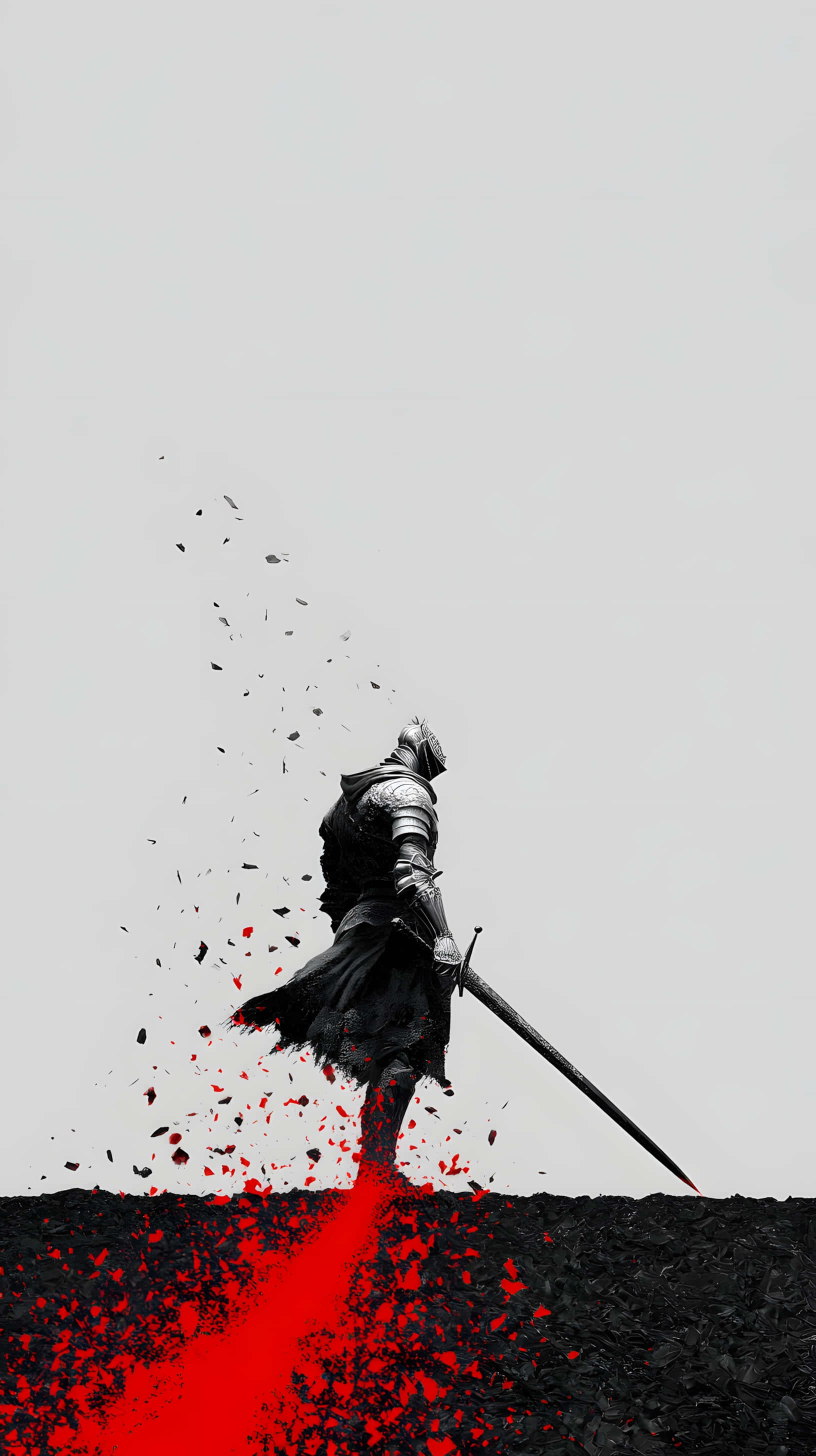 silhouette warrior, spear, red trail, 2K Phone Wallpaper
