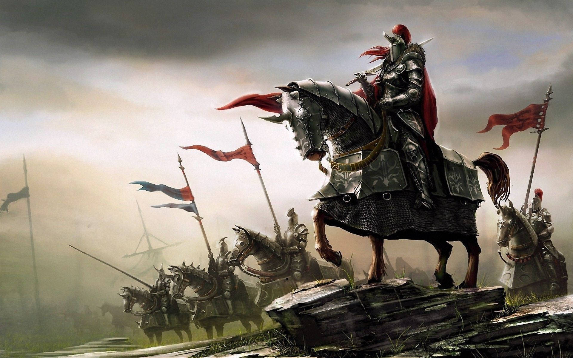 knights, horse, full armor, Full HD Desktop Wallpaper
