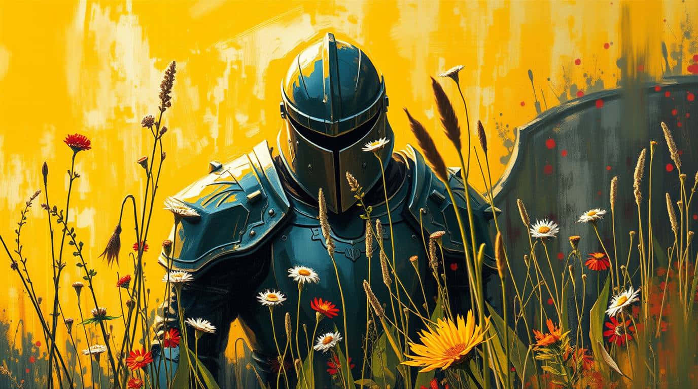 knight, dark blue armor, tall grass, HD Desktop Wallpaper