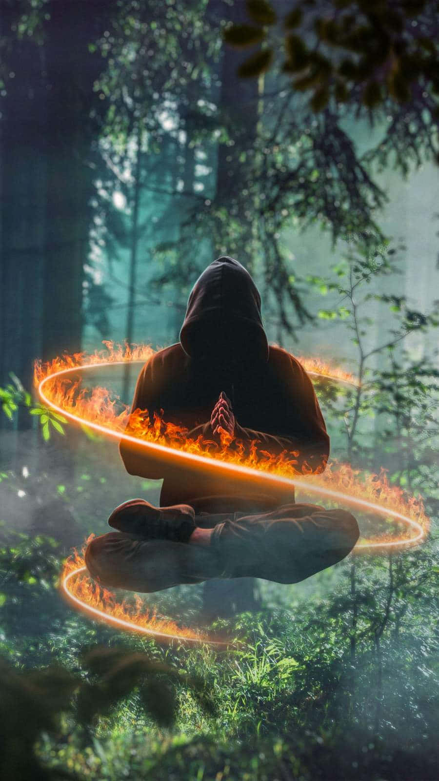 Meditation iPhone, hooded figure, misty forest, HD Phone Wallpaper