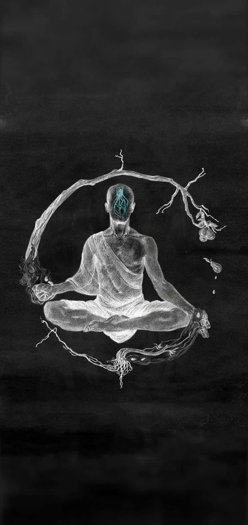 Meditation iPhone, glowing blue brain, circular root system, HD Phone Wallpaper