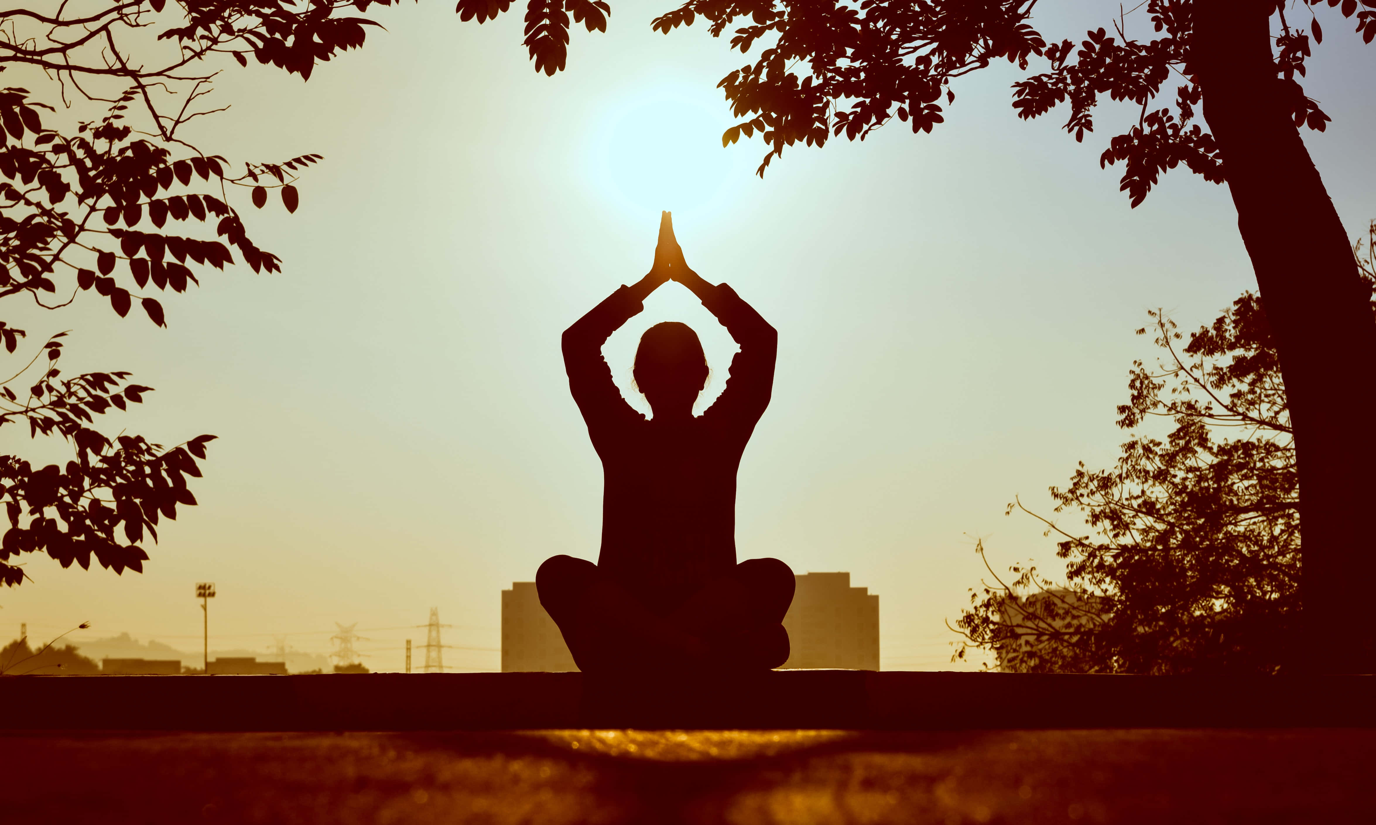 Meditation iPhone, lotus pose, glowing sun, 4K Desktop Wallpaper