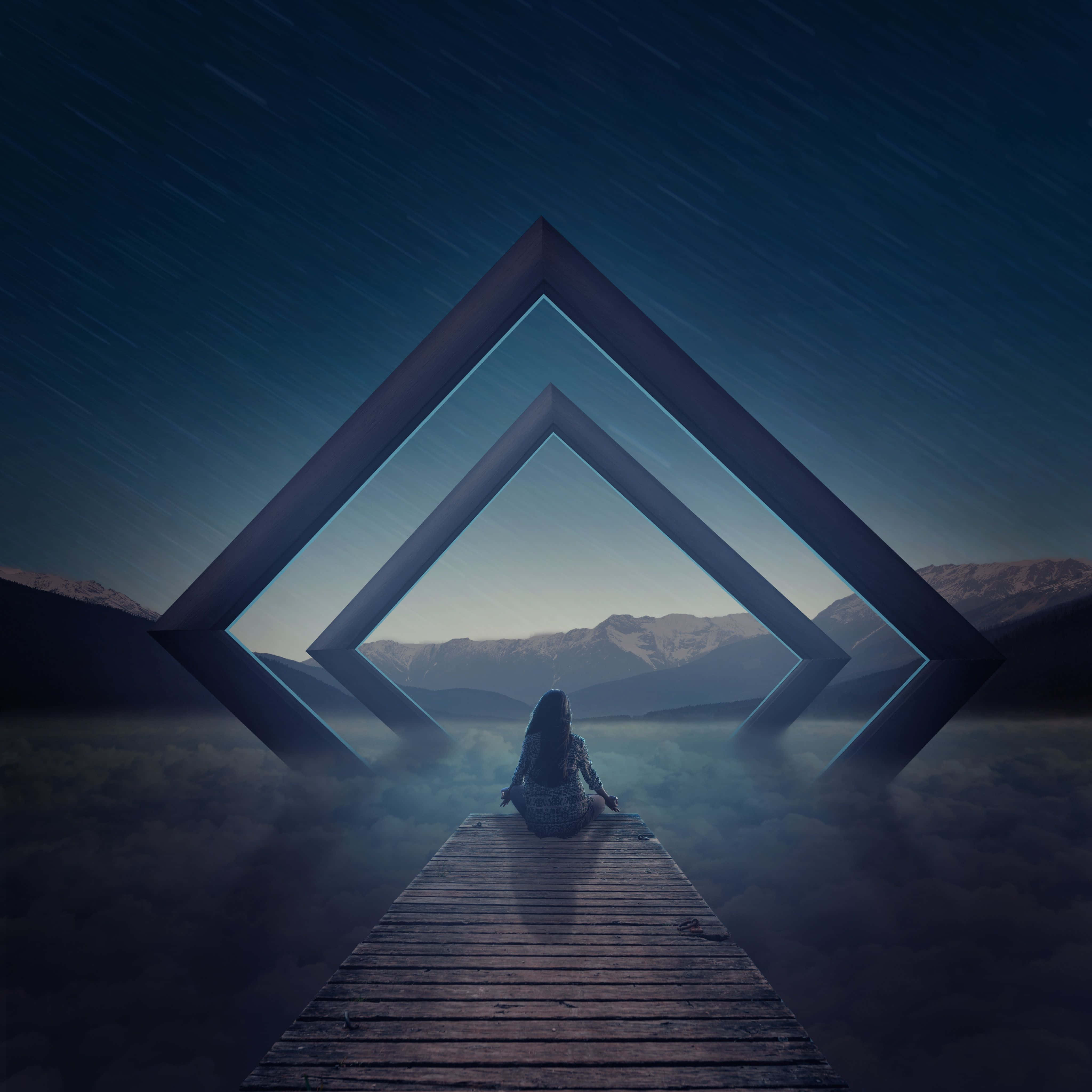 spiritual meditation, 4096 x 4096 wallpaper, wooden pier, 4K Desktop Wallpaper