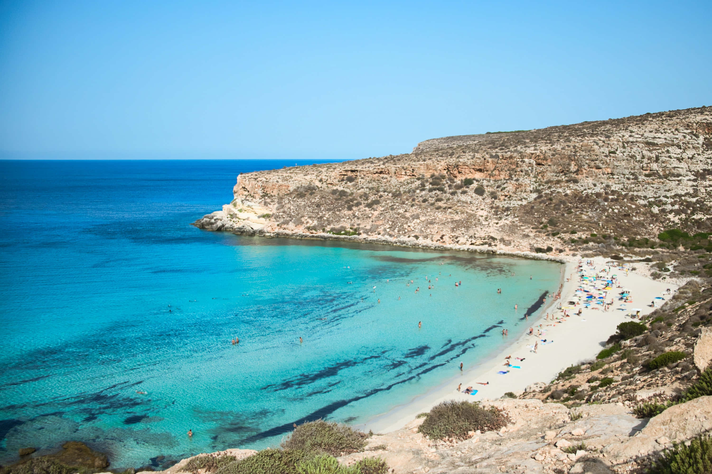 Mediterranean Beach, turquoise cove, white sand beach, 2K Desktop Wallpaper
