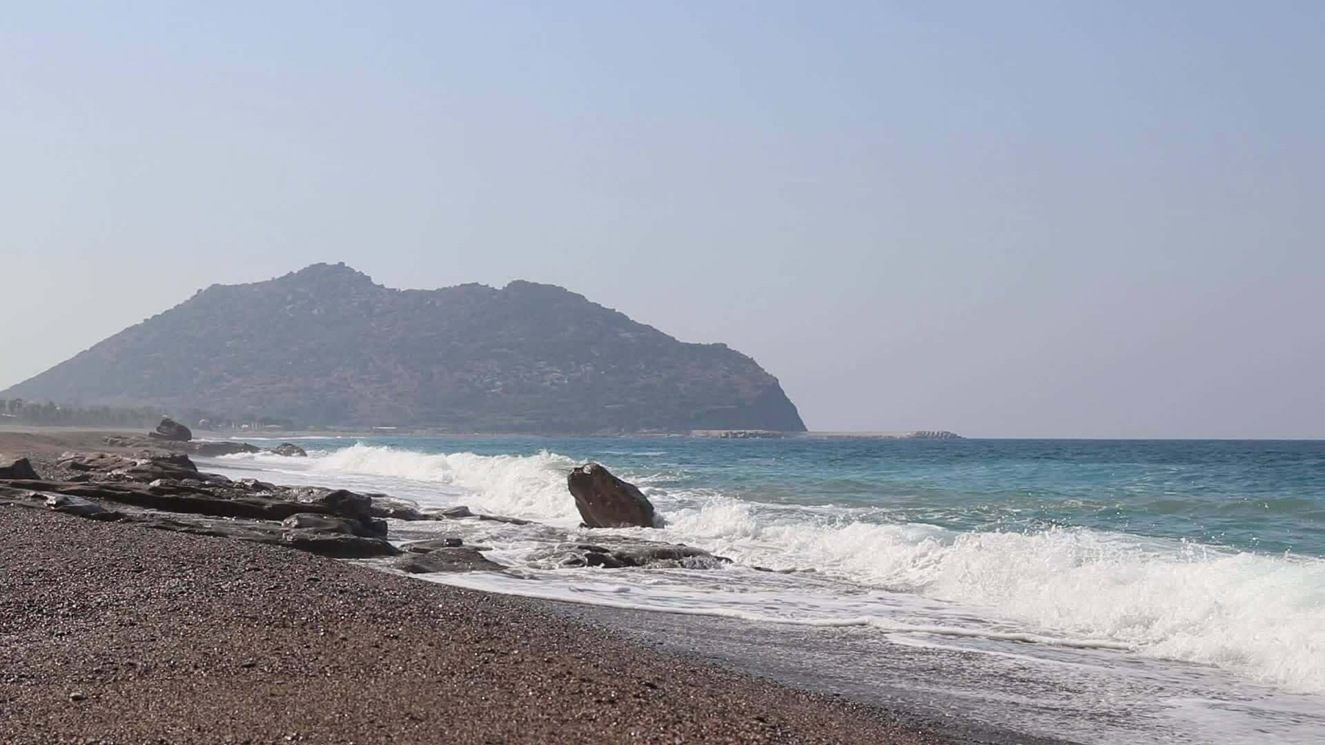 Mediterranean Beach, sunlit shore, waves crash, Full HD Desktop Wallpaper