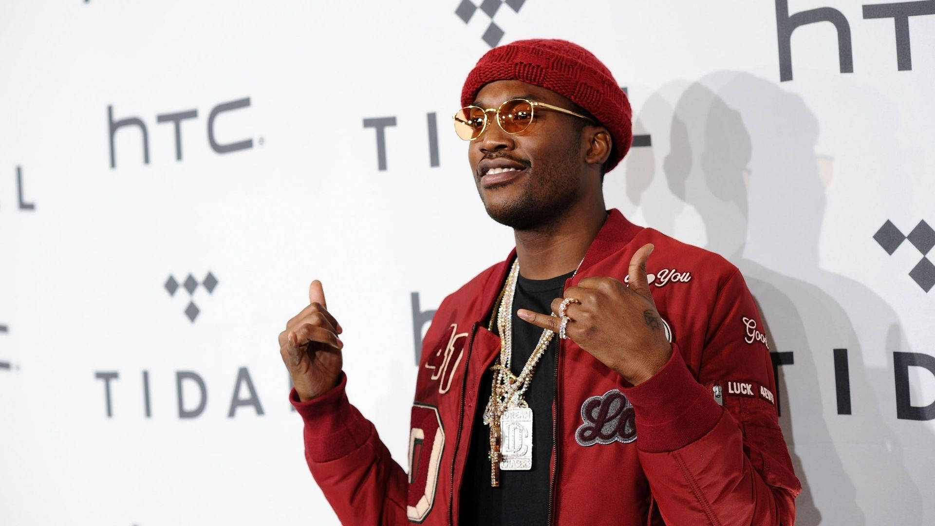 Meek Mill, red beanie, red jacket, Full HD Desktop Wallpaper