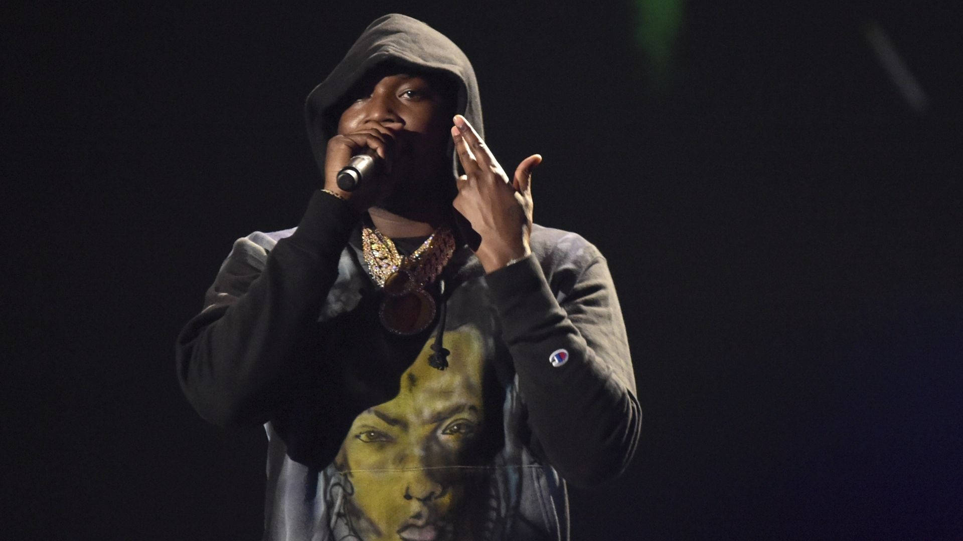 Meek Mill, hoodie, face graphic, Full HD Desktop Wallpaper