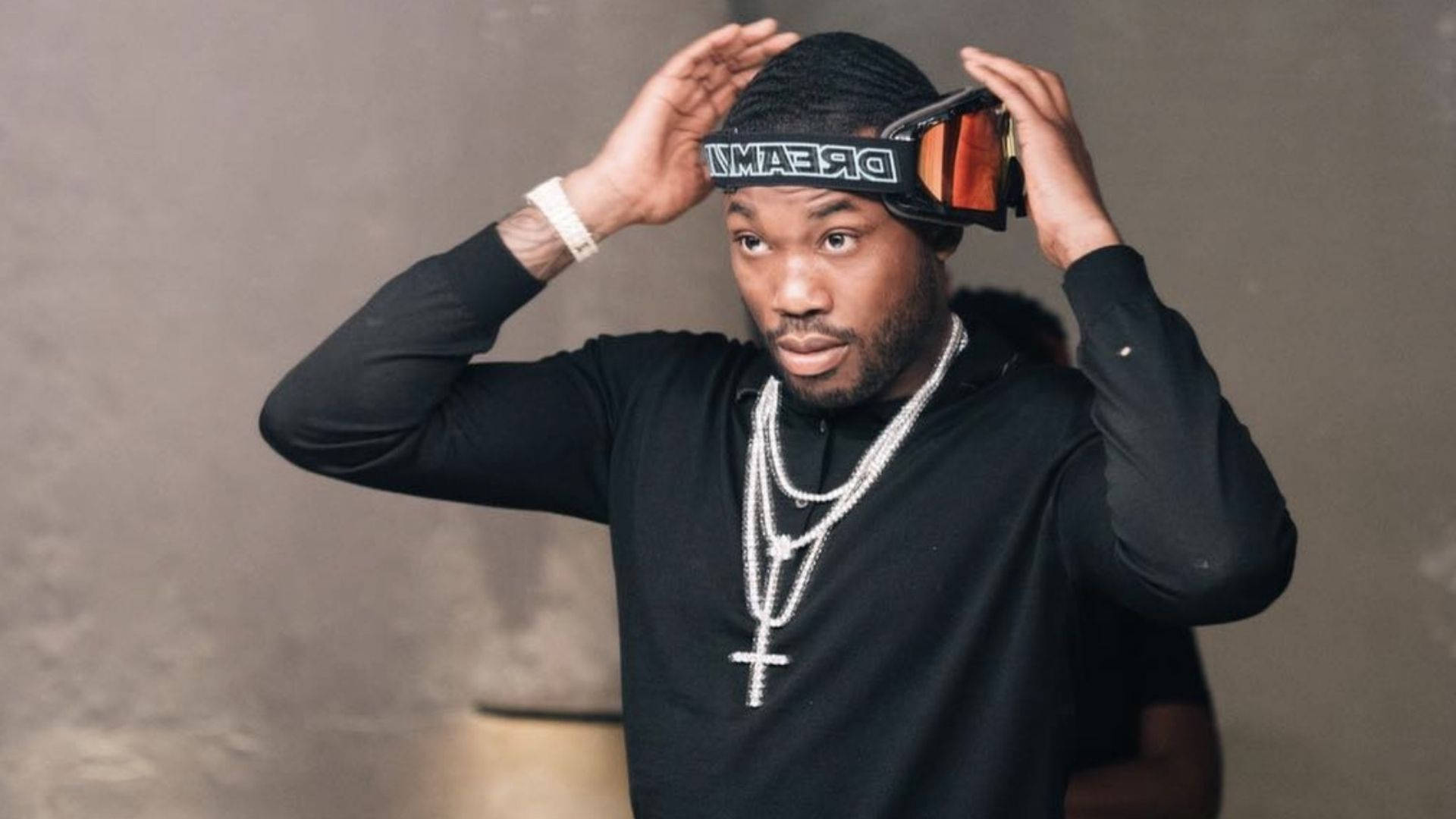 Meek Mill, black attire, ski goggles, Full HD Desktop Wallpaper