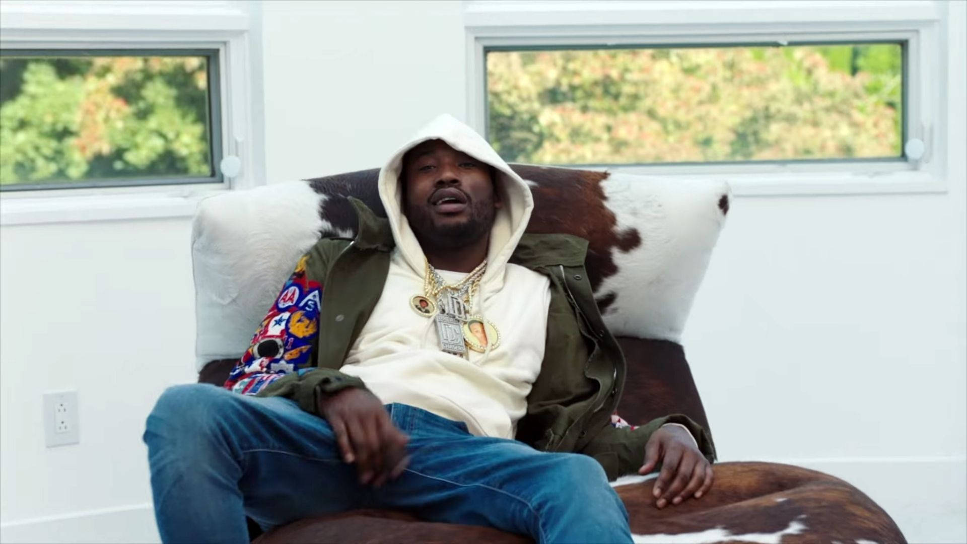 Meek Mill, white hoodie, green jacket, Full HD Desktop Wallpaper