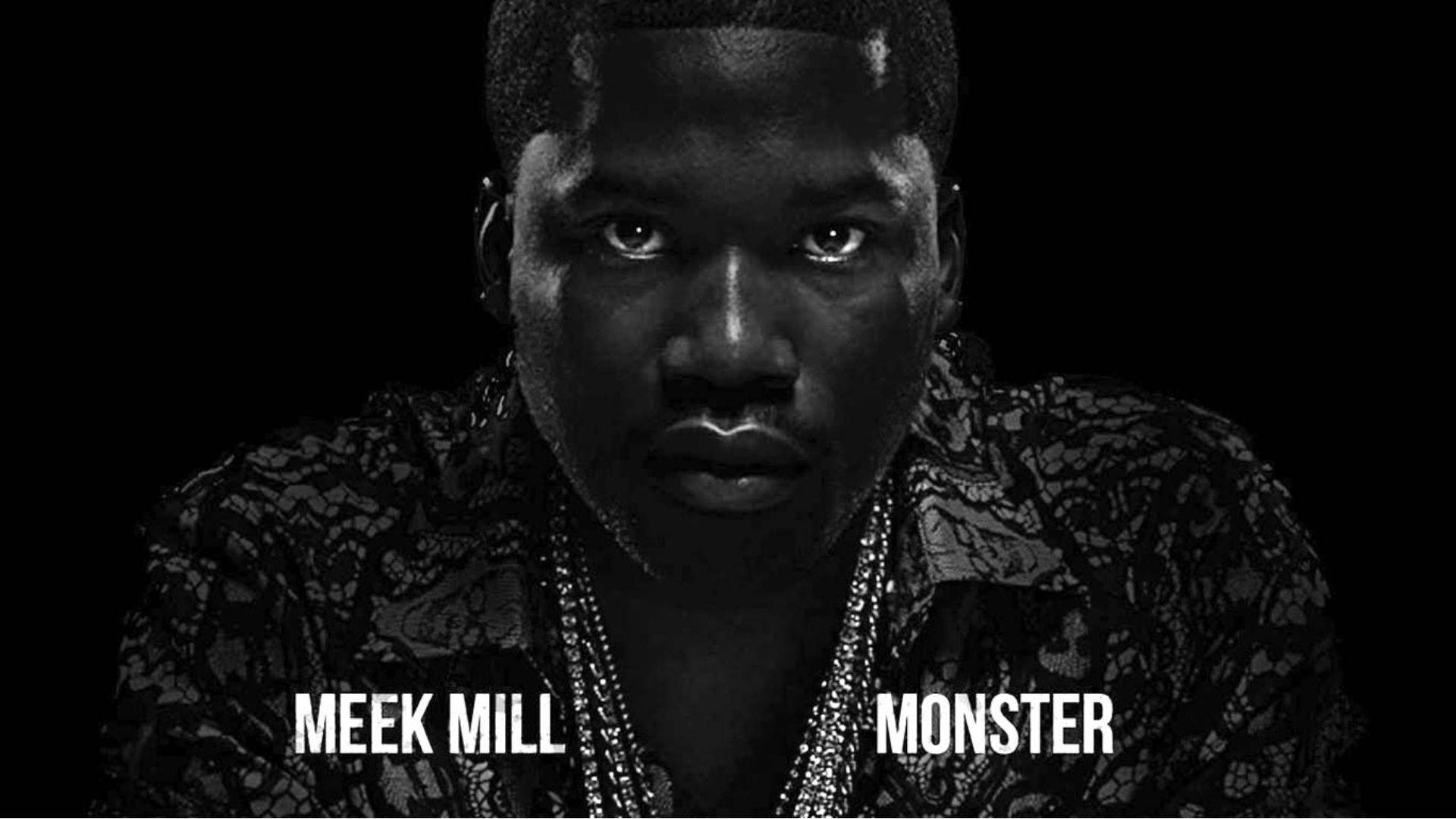 Meek Mill, black and white portrait, dark background, Full HD Desktop Wallpaper
