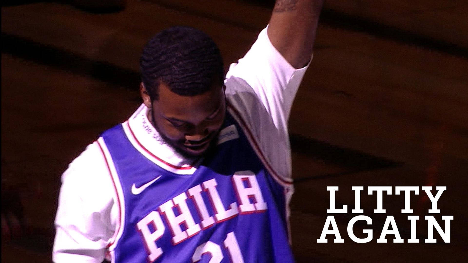 Meek Mill, purple and white Philly jersey, wooden court, Full HD Desktop Wallpaper