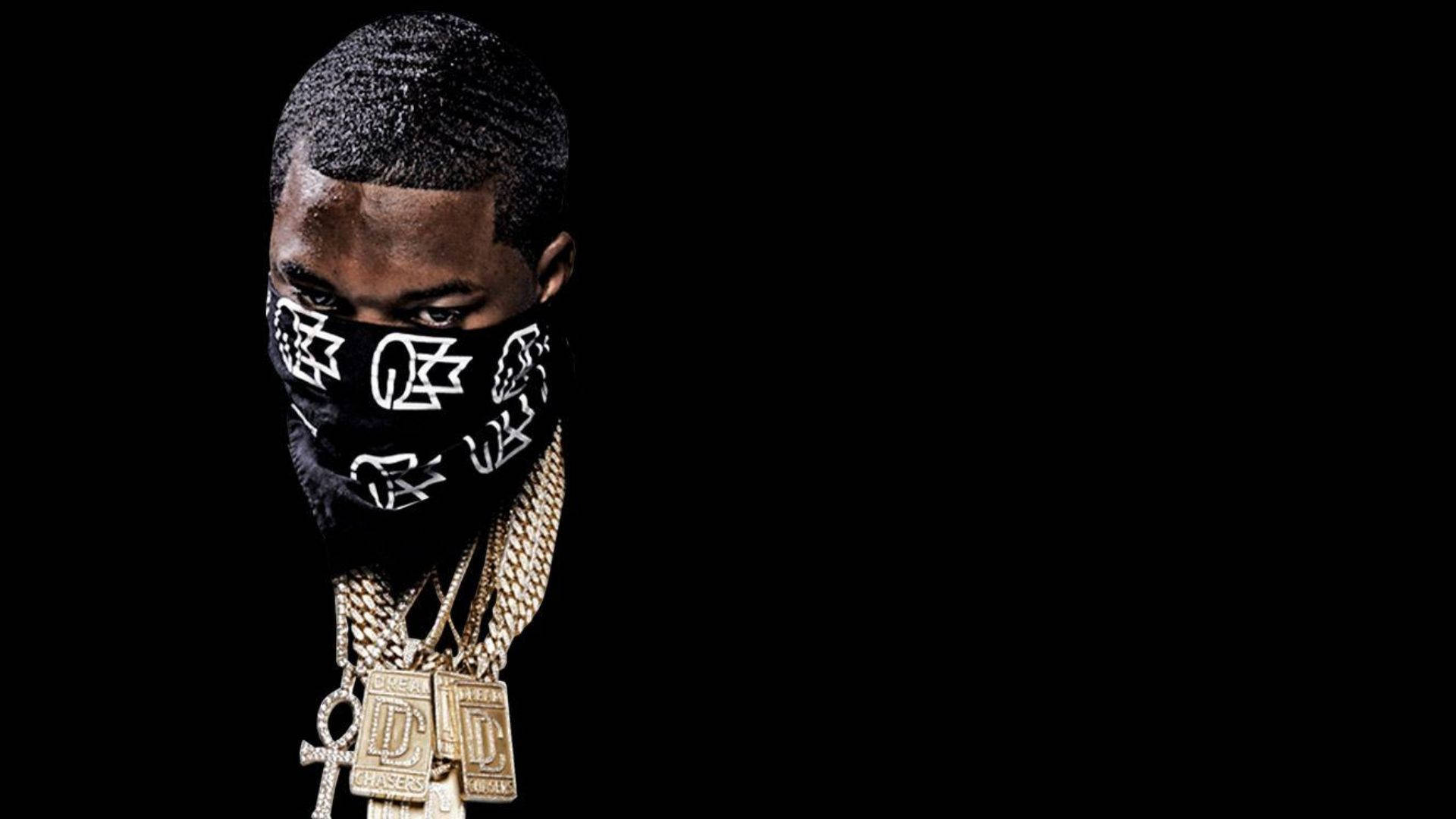 Meek Mill, bandana, black patterned face covering, Full HD Desktop Wallpaper