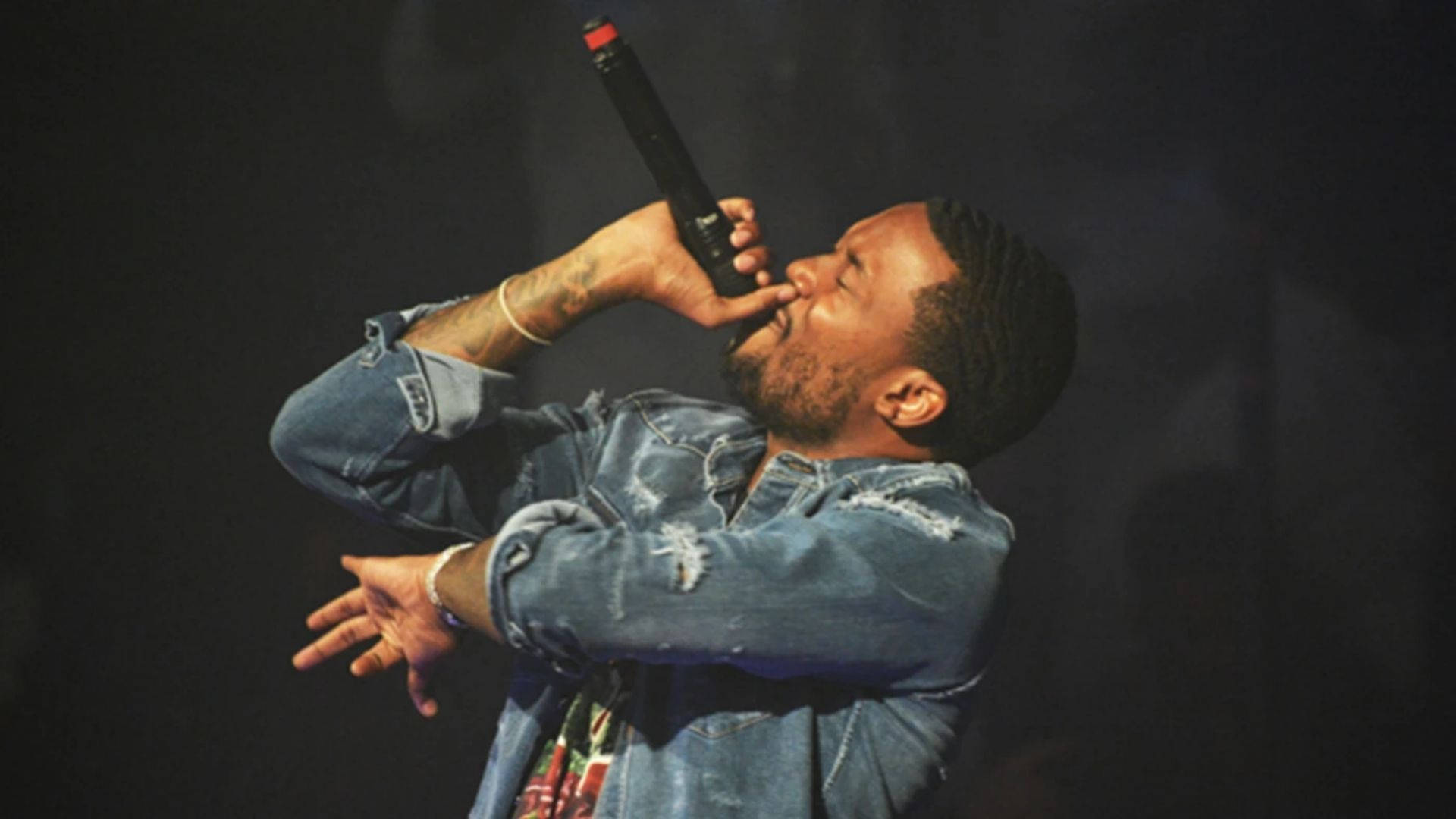 Meek Mill, stage lights, microphone, Full HD Desktop Wallpaper