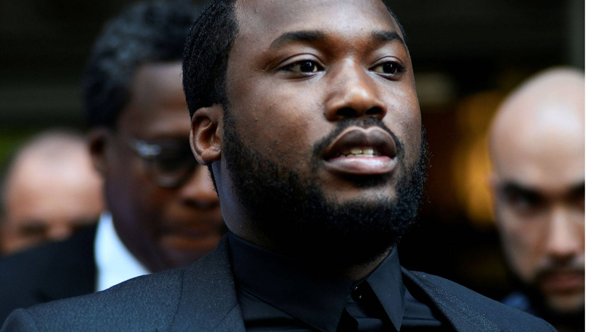 Meek Mill, black suit, beard, Full HD Desktop Wallpaper