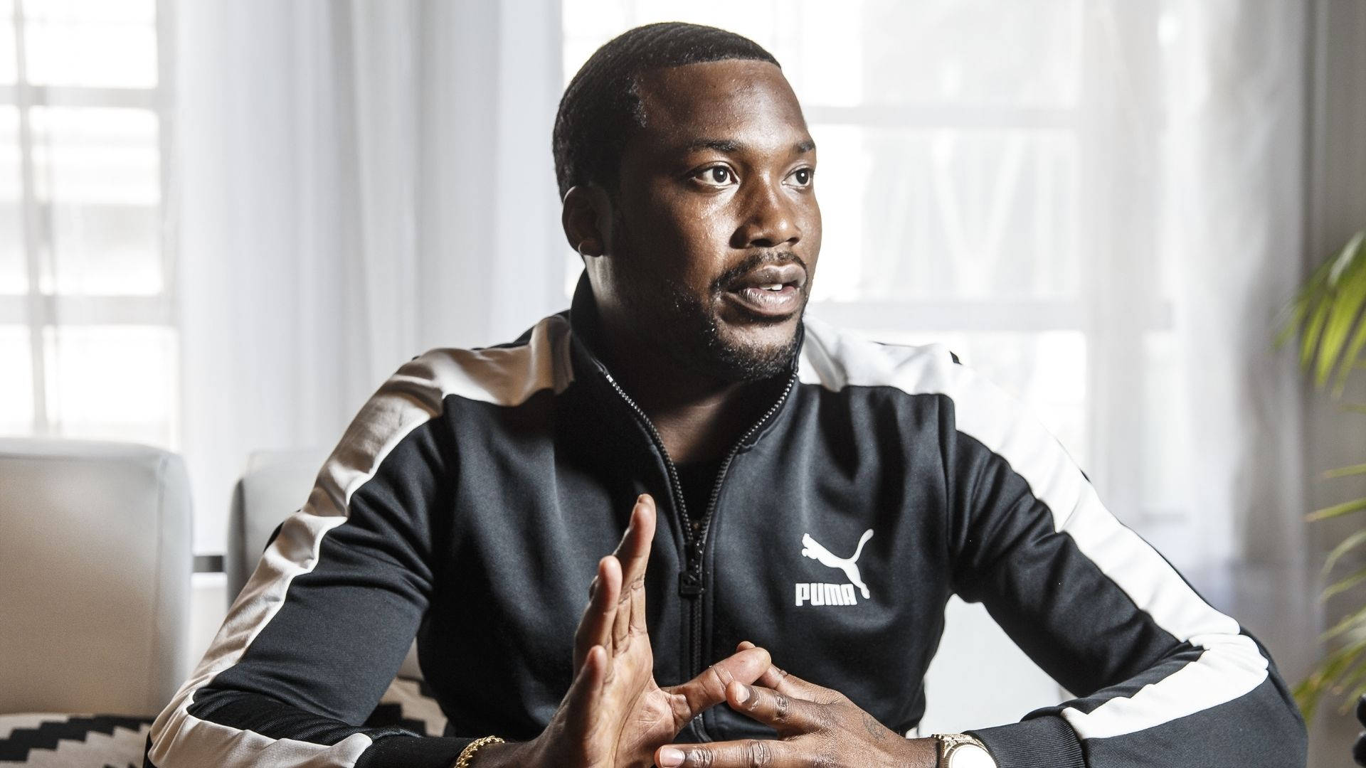 Meek Mill, Puma track jacket, black and white, Full HD Desktop Wallpaper