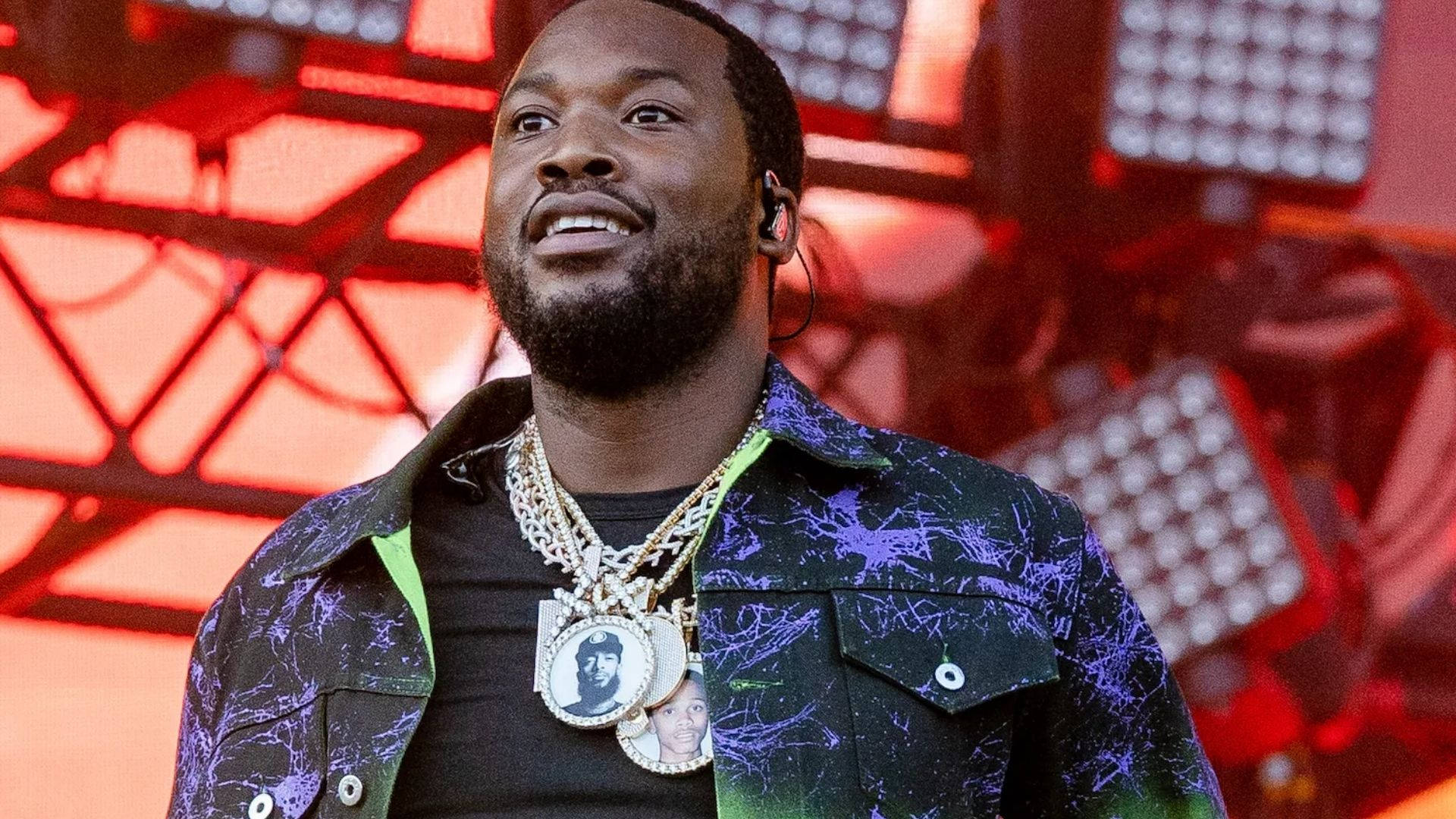 Meek Mill, beard, patterned jacket, Full HD Desktop Wallpaper