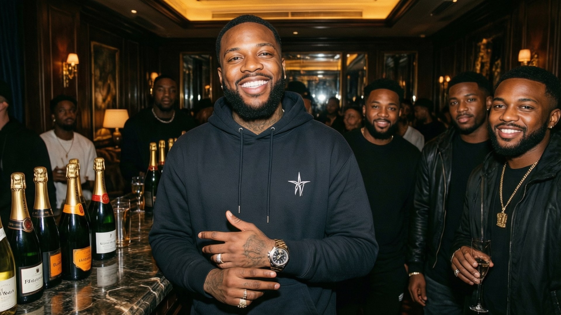 Meek Mill, black hoodie, marble bar, Full HD Desktop Wallpaper