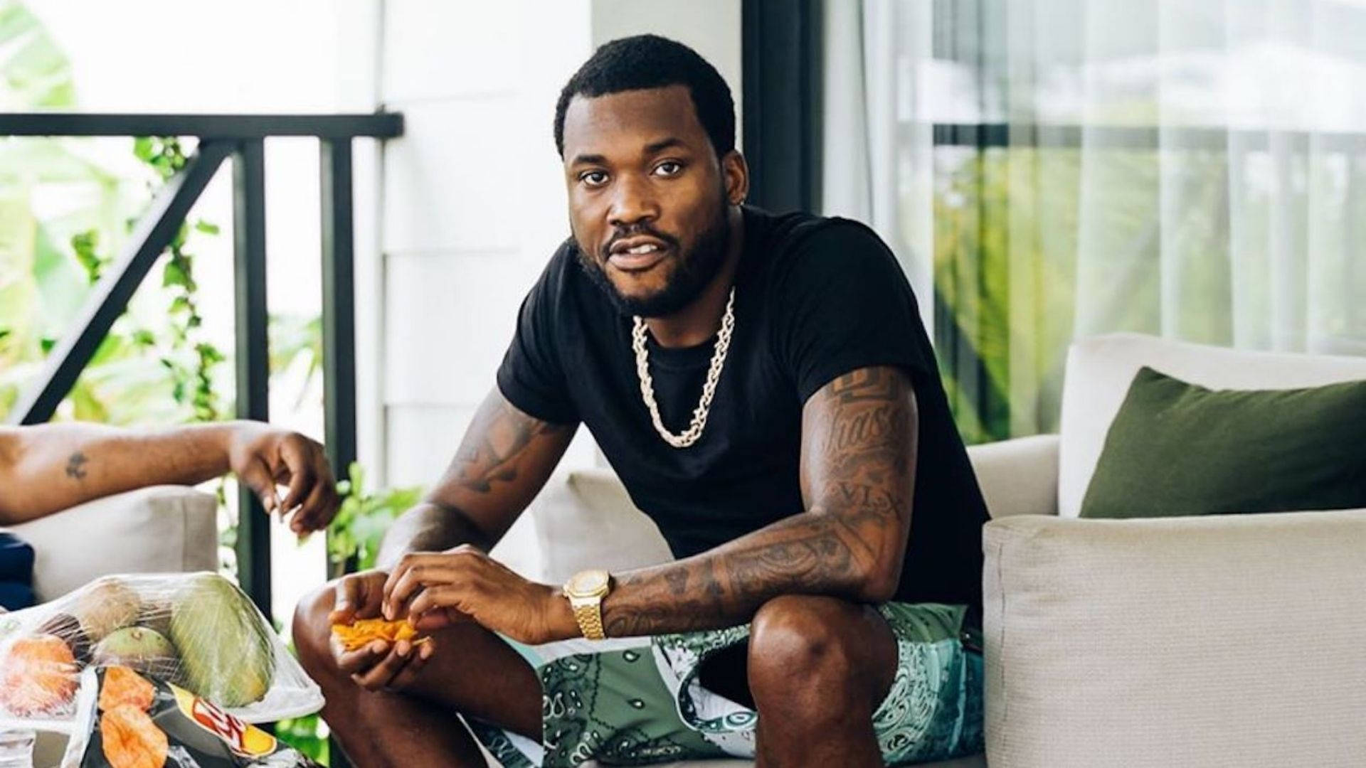 Meek Mill, tattoos, gold chain, Full HD Desktop Wallpaper