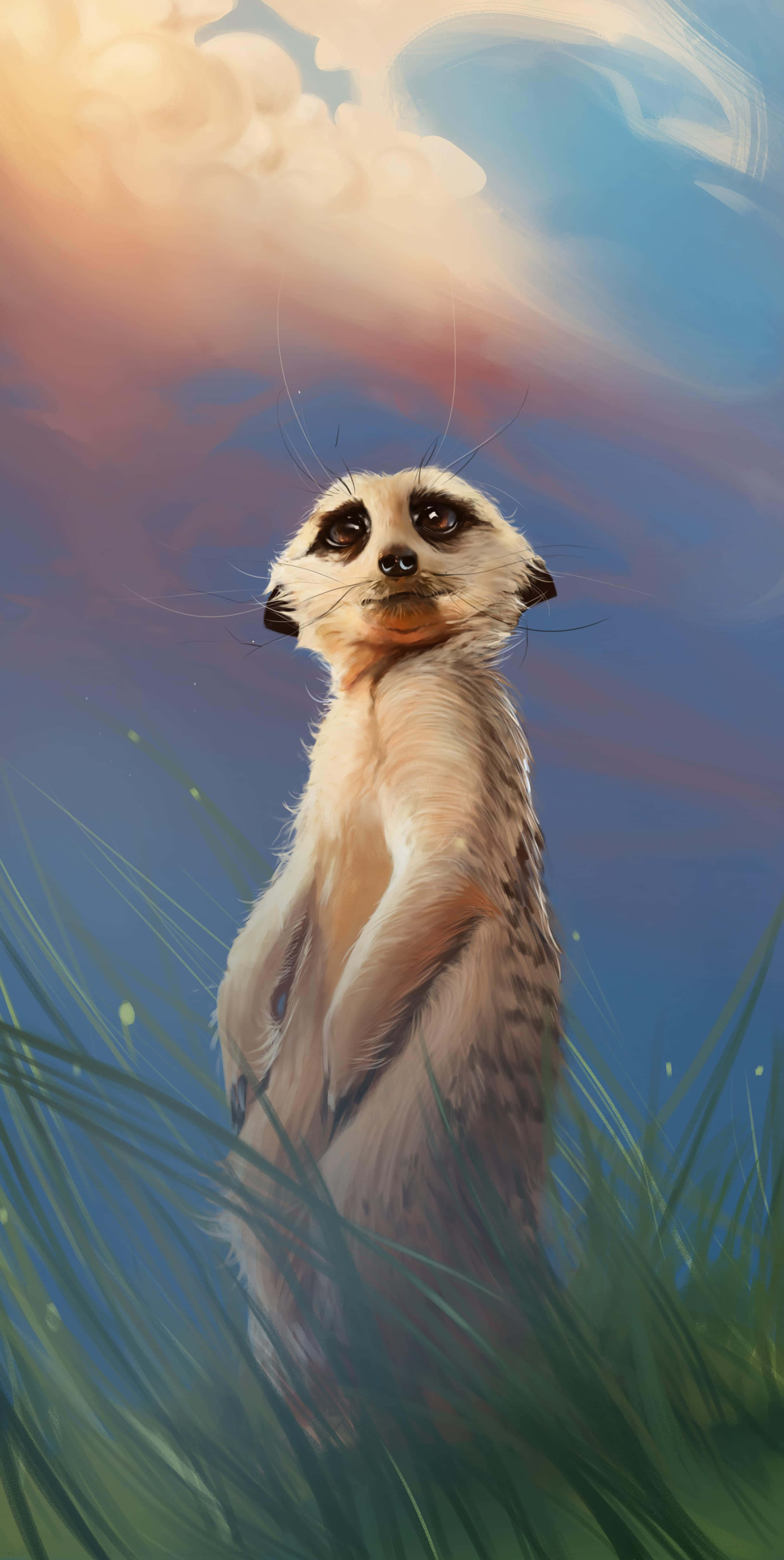 Meerkat, Sunset, Tall grass, 4K Phone Wallpaper