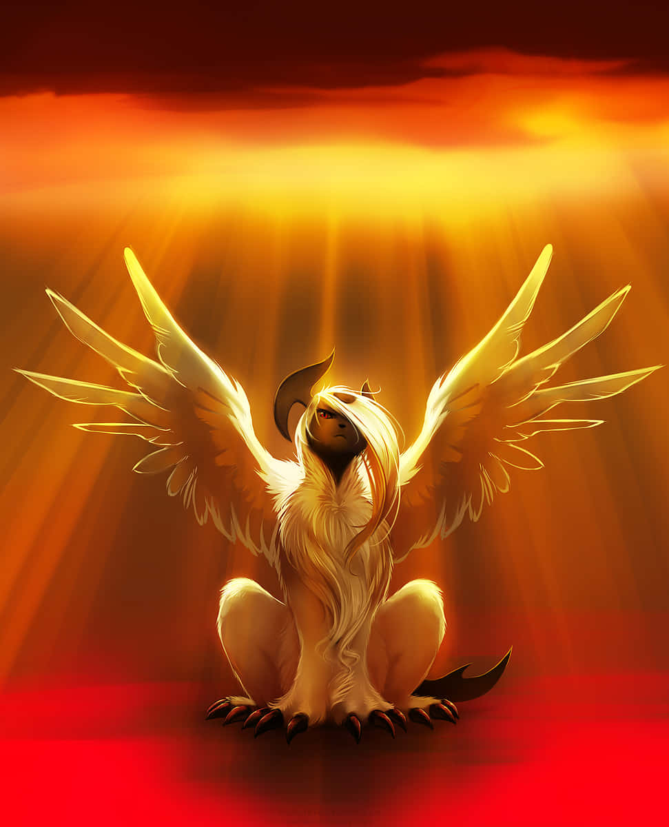 Mega Evolution, golden-winged creature, horns, SD Phone Wallpaper