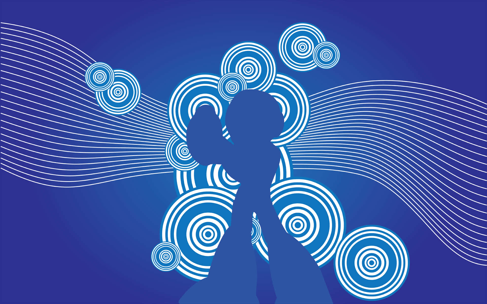 Mega Man, silhouette, concentric circles, Full HD Desktop Wallpaper