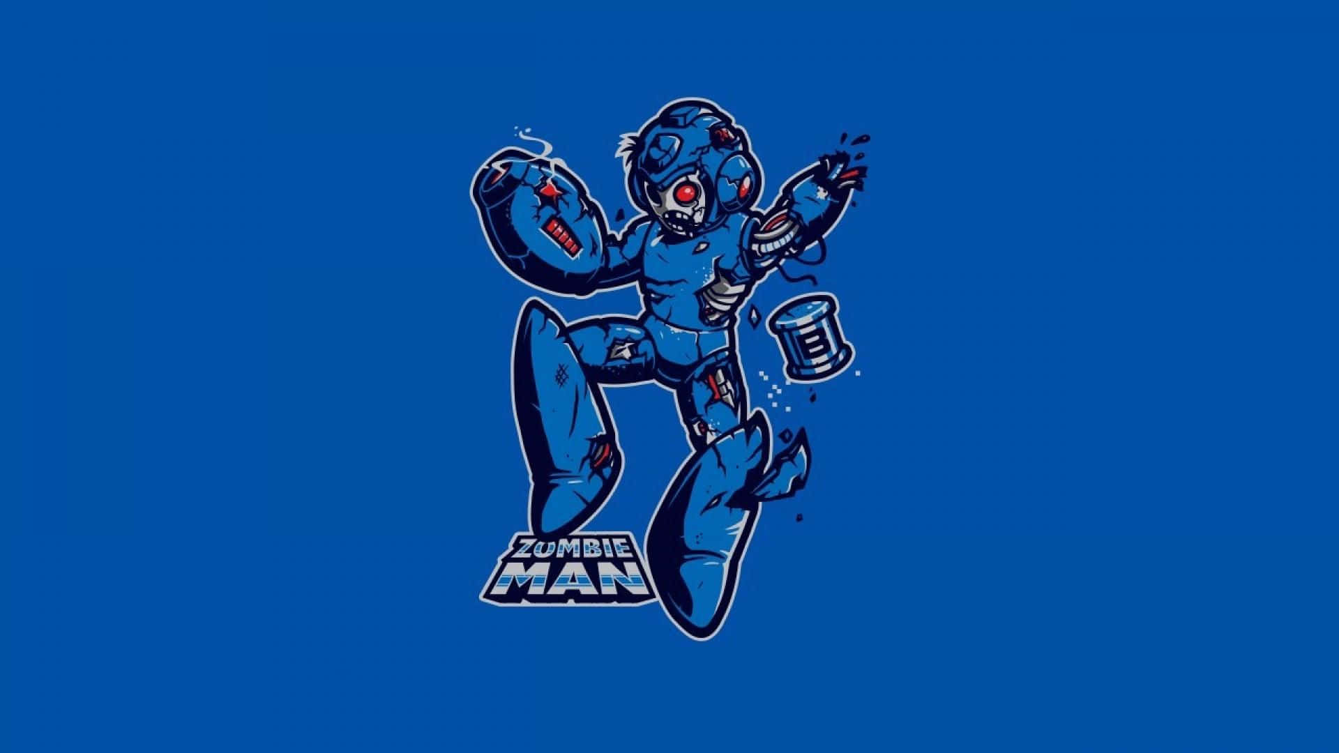 Mega Man, blue armored, red eyes, Full HD Desktop Wallpaper
