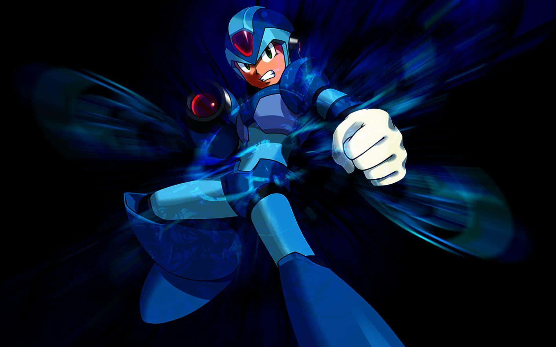 Mega Man, blue armored robot hero, dynamic motion, Full HD Desktop Wallpaper