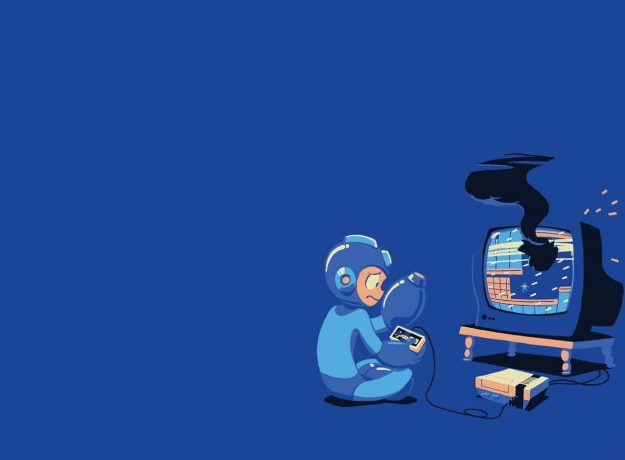 Mega Man, blue armored character, retro TV, HD Desktop Wallpaper