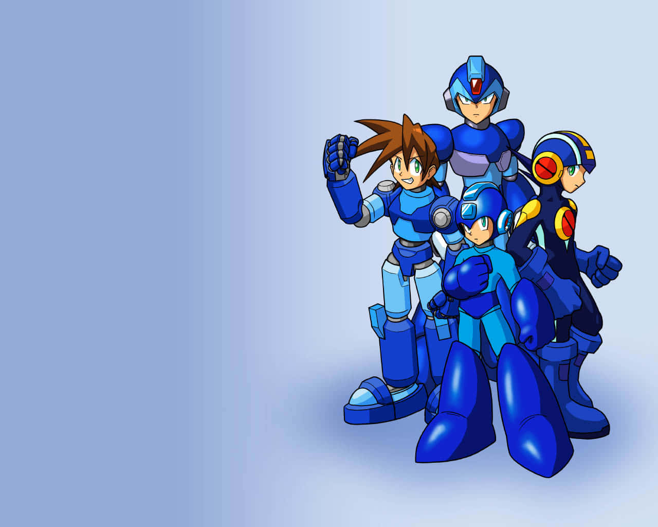Mega Man, blue-armored, Four, HD Desktop Wallpaper