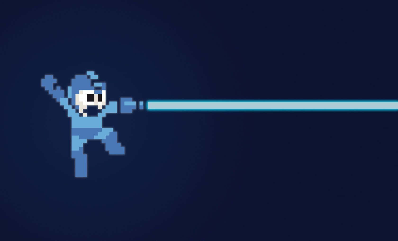 Mega Man, blue pixel man, sword, HD Desktop Wallpaper