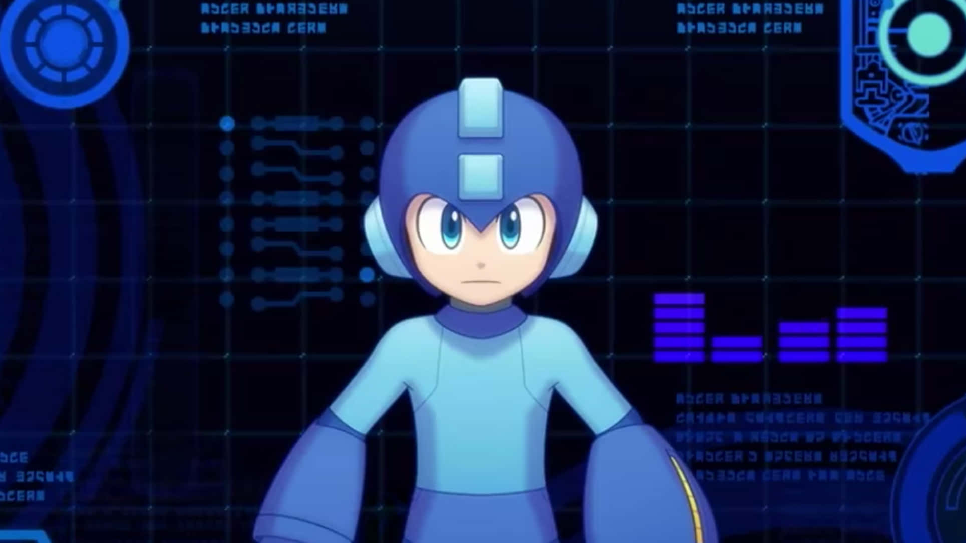 Mega Man, Classic blue, glowing digital interface, Full HD Desktop Wallpaper