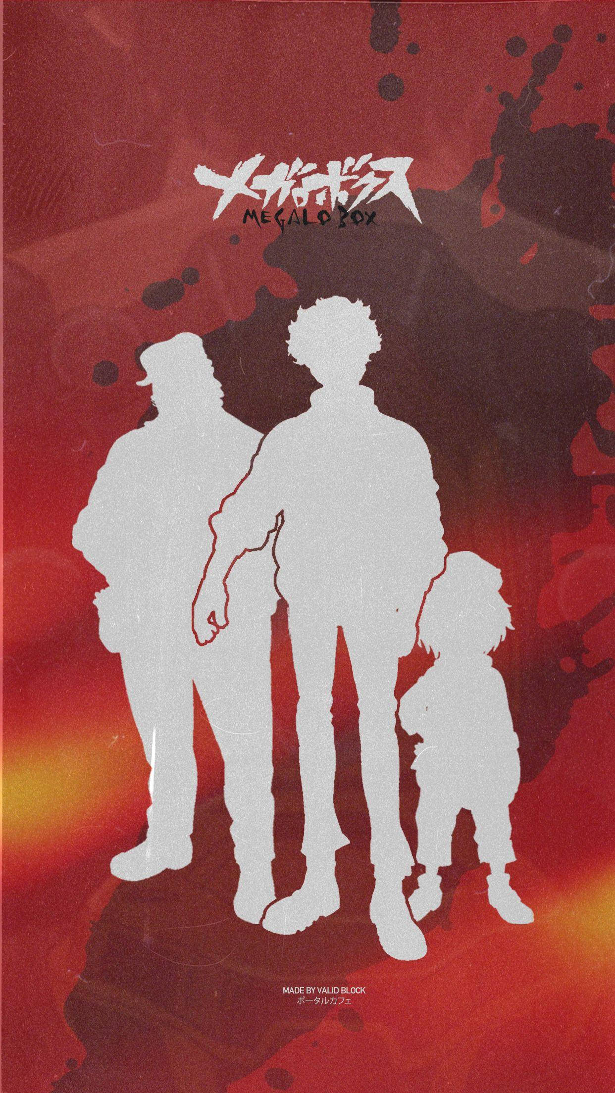 Megalo Box, silhouette, fiery red, Full HD Phone Wallpaper