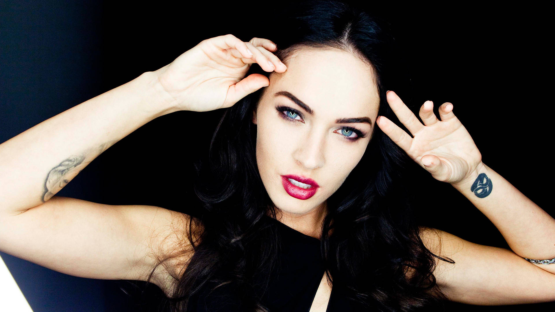 Megan Fox, tattoo, bold red lips, Full HD Desktop Wallpaper