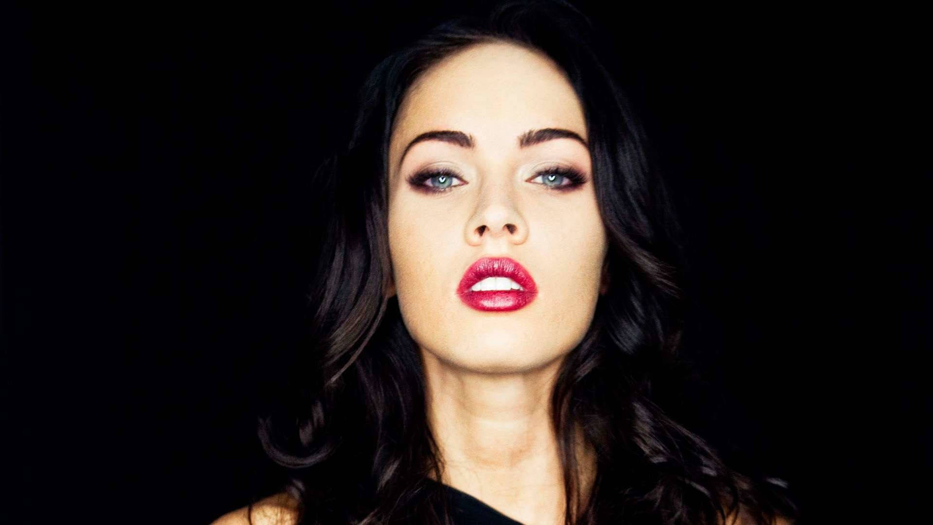Megan Fox, bold red lips, intense blue eyes, Full HD Desktop Wallpaper