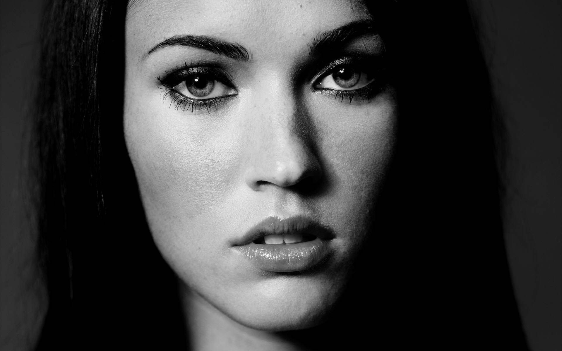 Megan Fox HD, monochrome, close-up, Full HD Desktop Wallpaper
