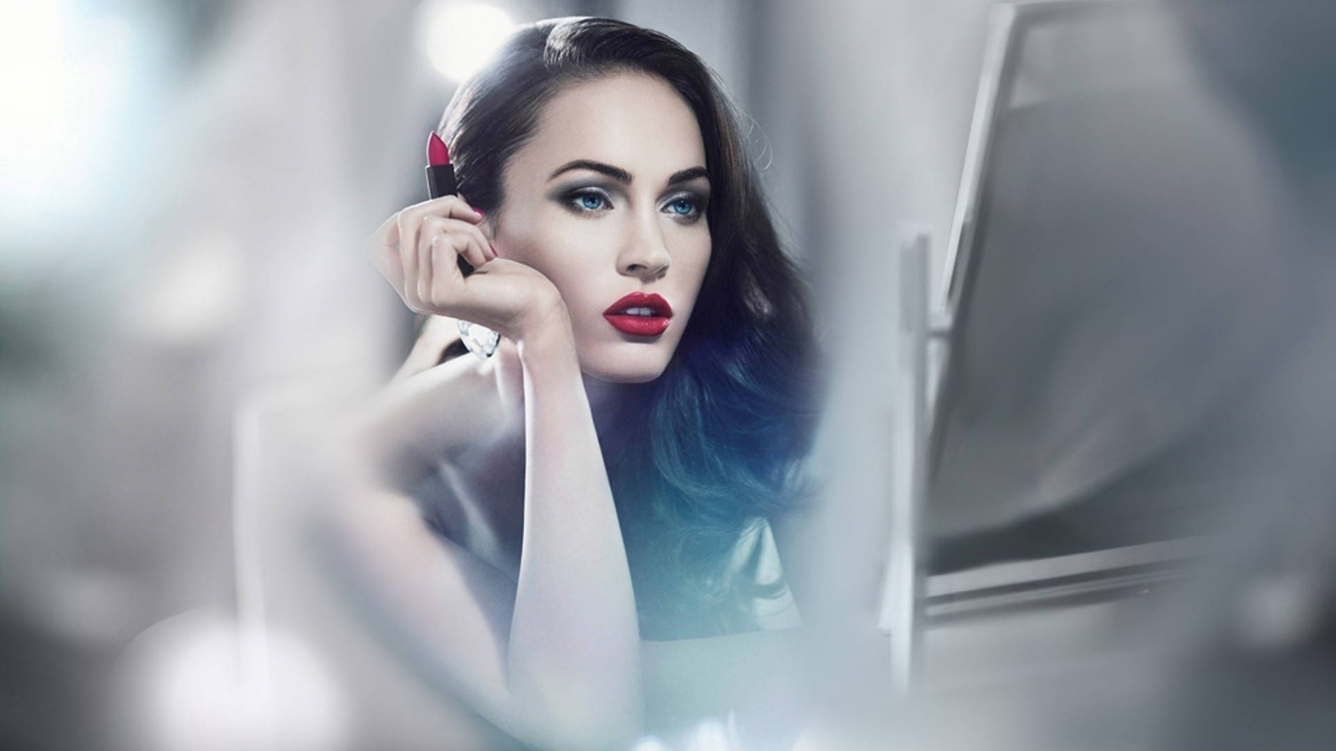 Megan Fox HD, red lipstick, smoky eyes, Full HD Desktop Wallpaper