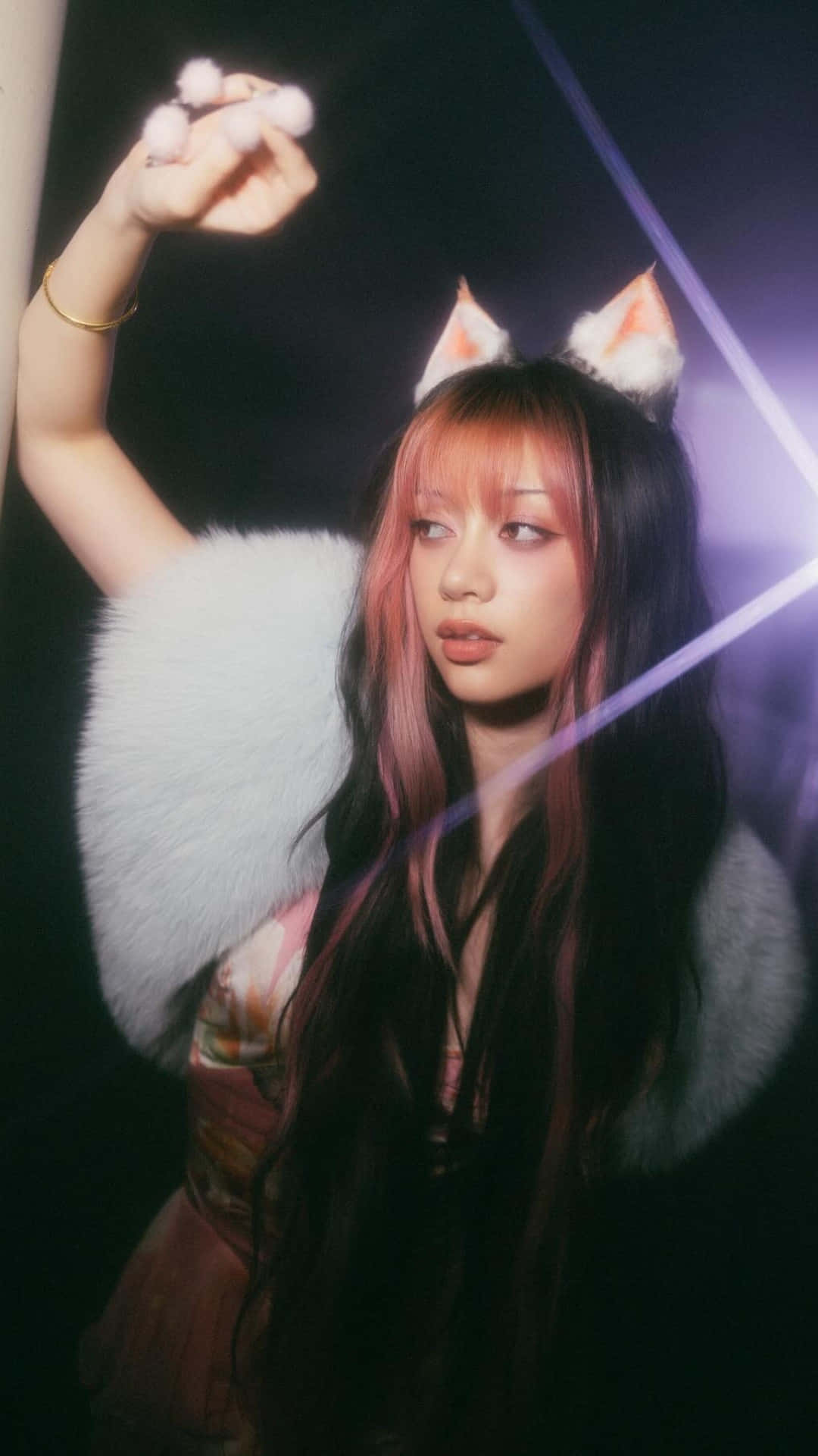 Megan Katseye, cat ears, fluffy white collar, Full HD Phone Wallpaper