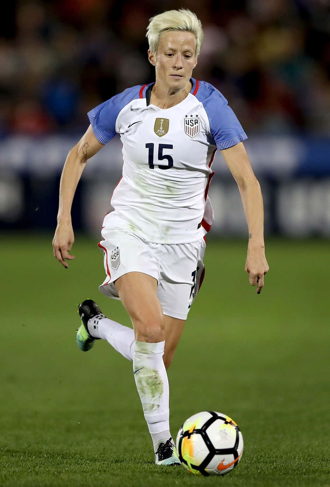 Megan Rapinoe, white USA jersey, soccer ball, HD Phone Wallpaper