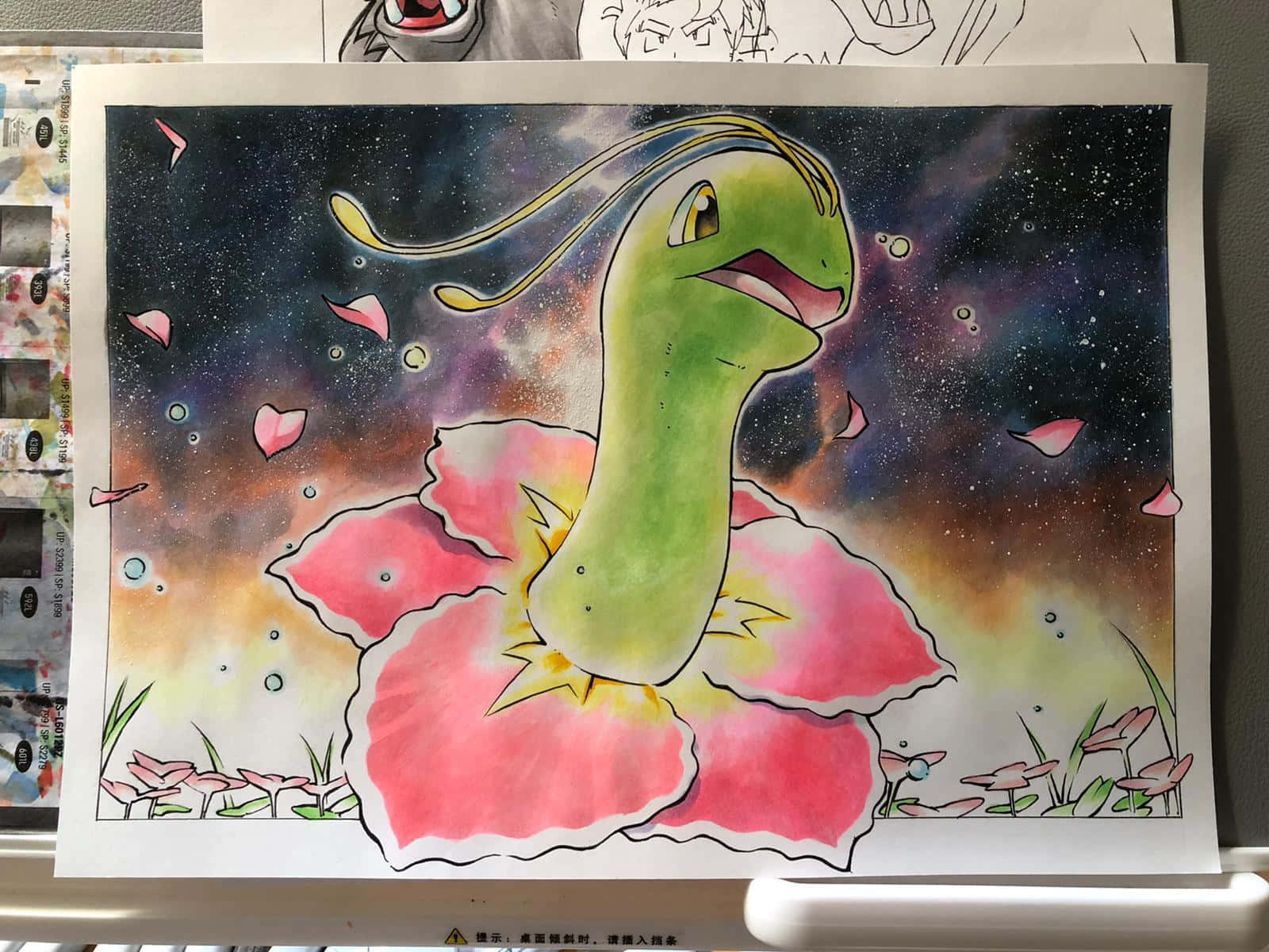 Meganium, green cartoon turtle, giant pink flower, HD Desktop Wallpaper