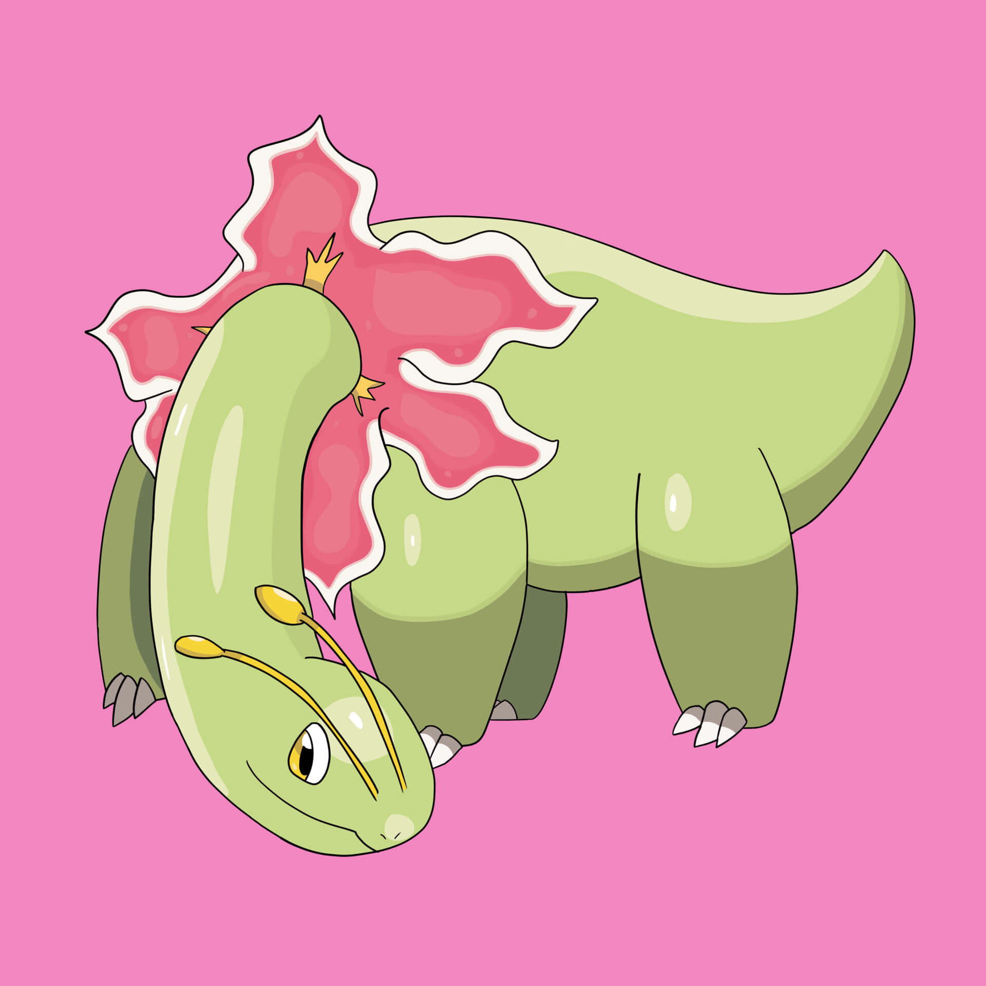 Meganium, pink flower, green dinosaur-like creature, Full HD Desktop Wallpaper